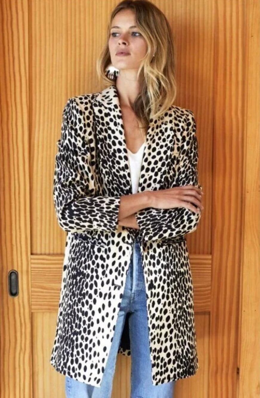 Emerson Fry Wingtip Blazer Jacket Coat in Linen Spotted Leopard Animal Print 4